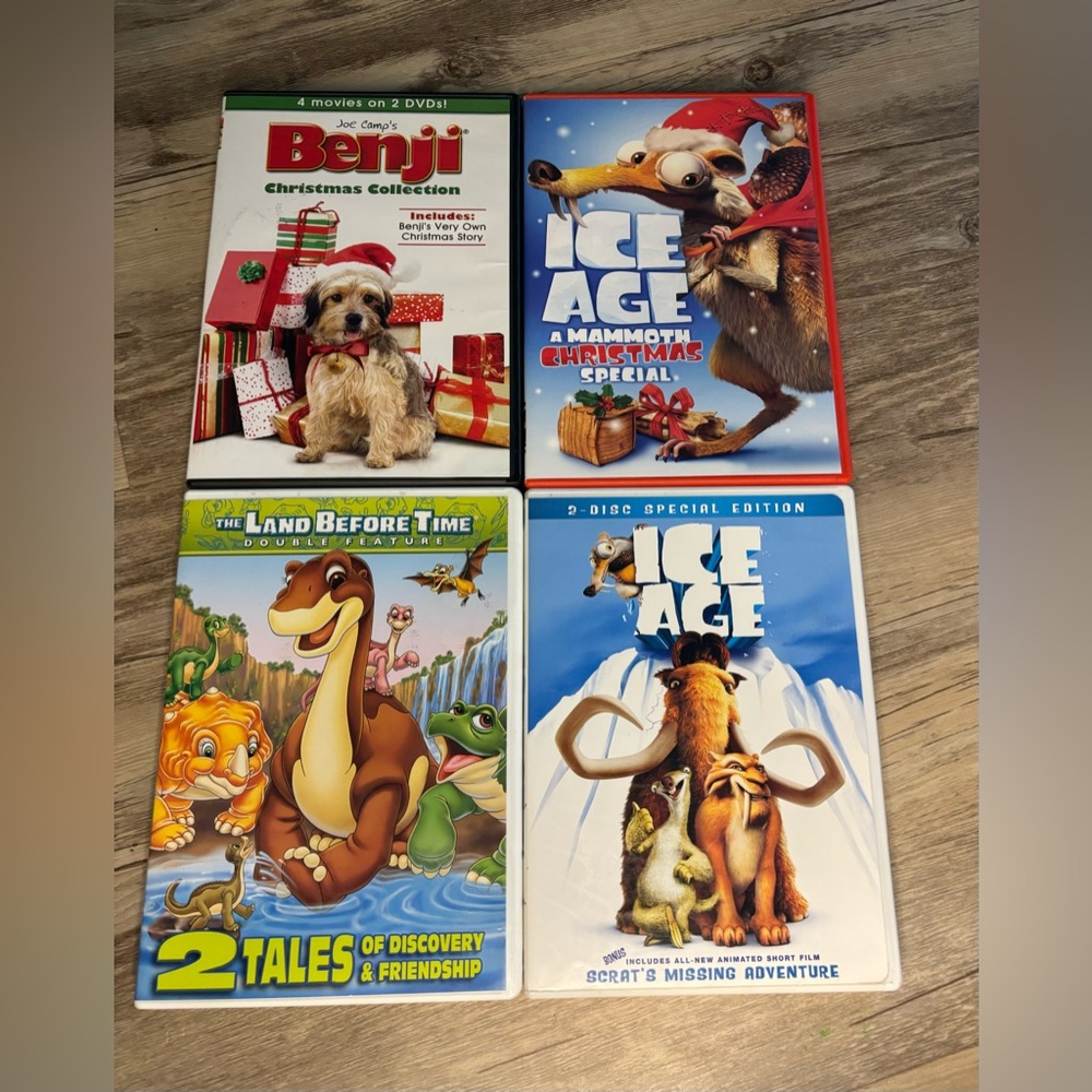 Bundle DVDs - Land Before Time, Benji, Ice Age (Christmas), and Ice Age